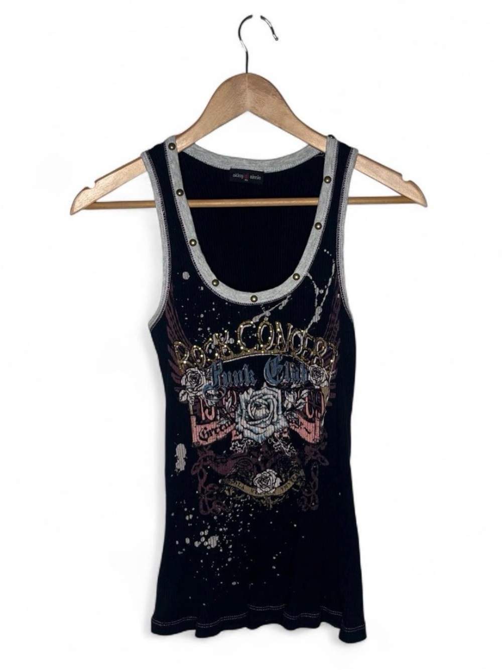 Y2K Vintage Studded Neckline Ribbed Rock Concert Graphic Tank Top